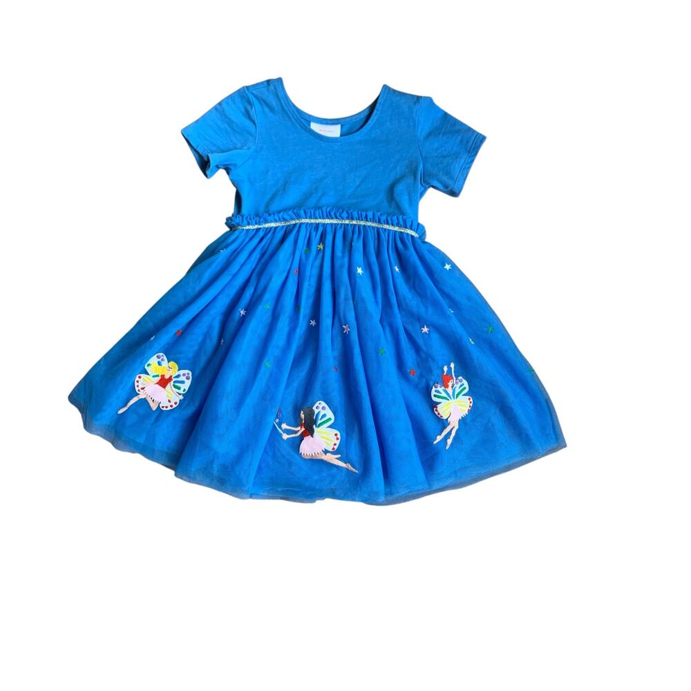 Hanna Andersson Blue Girls' Short Sleeve Tutu Dress with Ballerina Appliqués